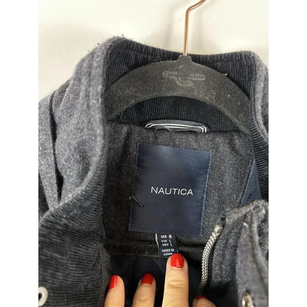 Nautica Wool‎ Coat Big Men Size M Toggle Full Zip Gray Heavy Winter Jacket Lined